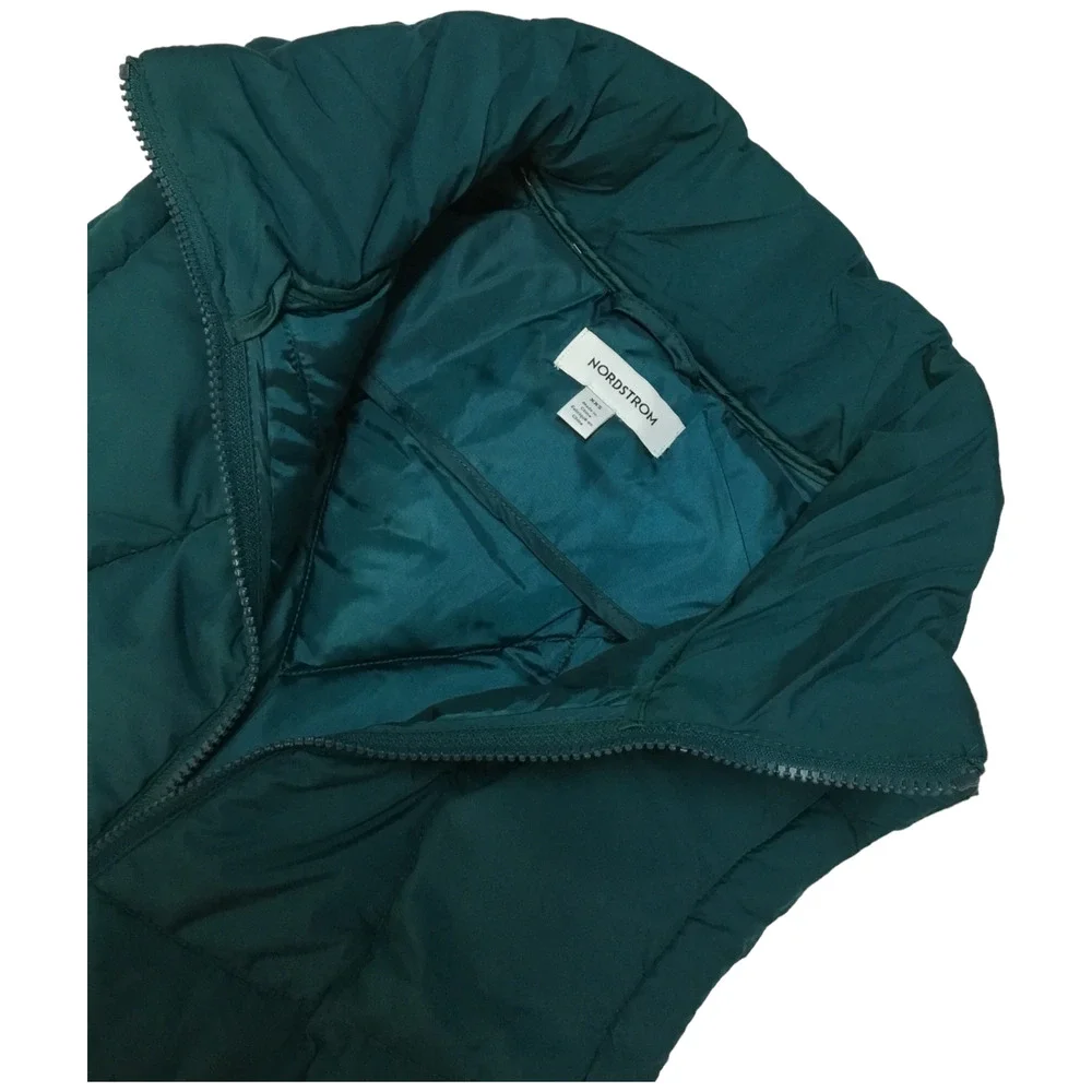 New Nordstrom Puffer Vest Womens XXS Stand Collar Quilted Zip Up Teal Ocean
